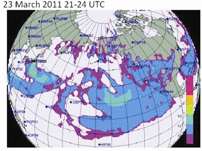 Vùng Đông Nam Á: Đám mây phóng xạ trong các ngày 23-3.