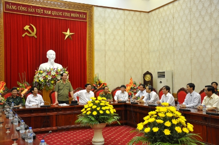 Đ/c Trần Đại Quang - Ủy viên Bộ chính trị, Bộ trưởng Bộ Công an phát biểu tại buổi tiếp